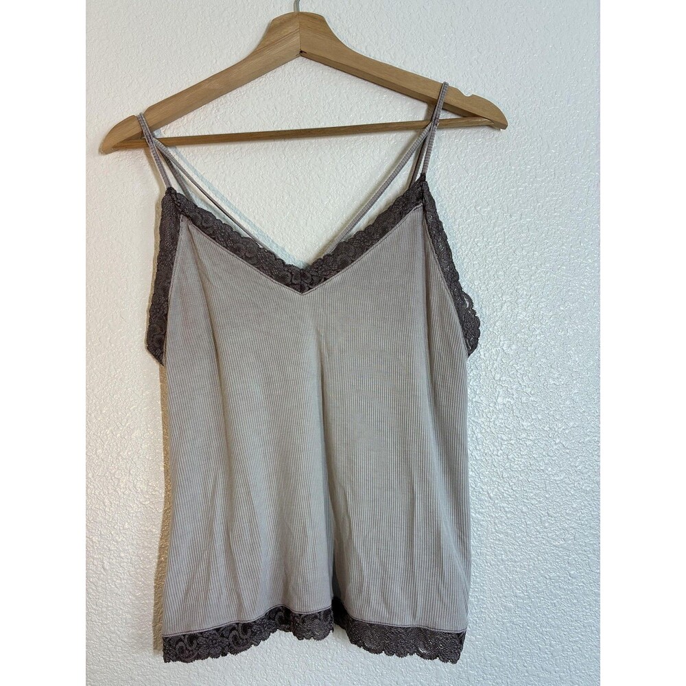 Y2K American Eagle Outfitters Cami Tank Top M Gray Soft & Sexy Lace Ribbed